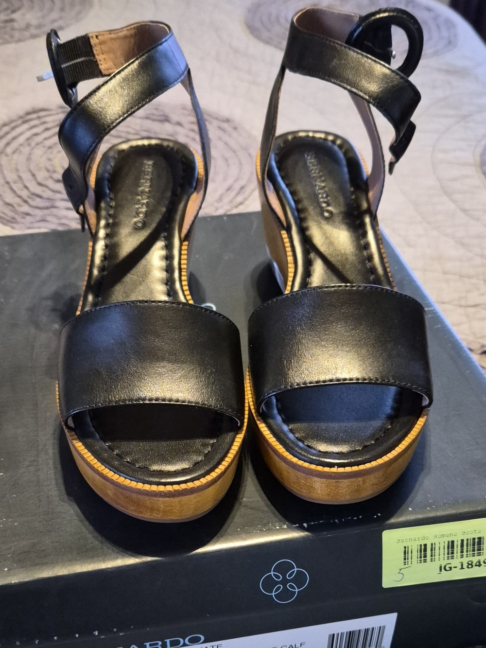 2 Pairs Black & Beige Platform Ankle-Strap Sandals, Wood Platform by Bernardo